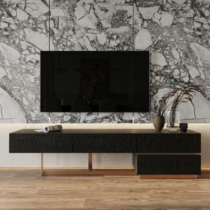Modrest Tasha Modern Black Ash + Brushed Gold TV Stand Black TV Stand 81202 VGVCTV2308