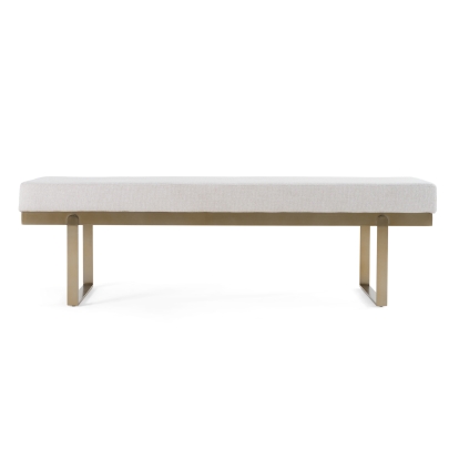 Modrest Tatum Modern Off-White Fabric + Brass Dining Bench Off-White Bench 82745 VGGA-8671BE-OFF