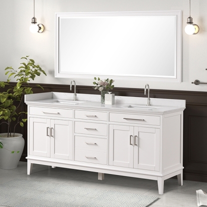 Furniture Of America Almeria Transitional White Vanity Set W- Mirror Model TM-CT005WH-72+05WH+M