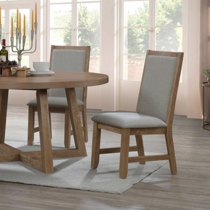 Furniture Of America Everett Contemporary Engineered Wood, Fabric, Foam, Oak Veneer, Solid Rubberwood Rustic Brown 5 Pc. Round Table Dining Set | TM3111T-5PC