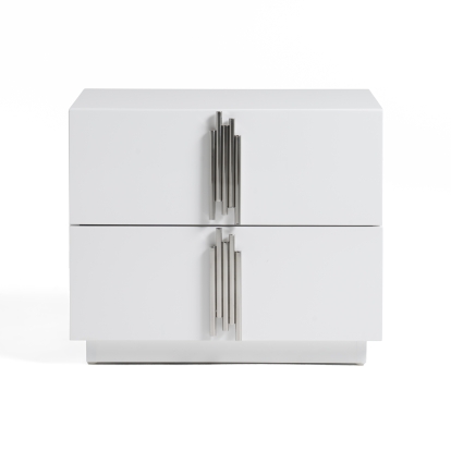 Modrest Token Modern White & Stainless Steel Nightstand White Nightstand 77558 VGVCN815-WHITE-NS