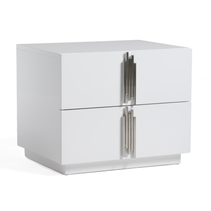 Modrest Token Modern White & Stainless Steel Nightstand White Nightstand 77558 VGVCN815-WHITE-NS