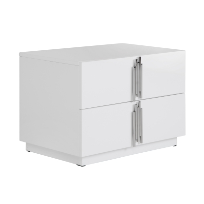Modrest Token Modern White & Stainless Steel Large Nightstand White Nightstand 82241 VGVCN815-L-WHITE-NS