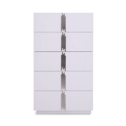 Modrest Token Modern Glossy White & Stainless Steel Chest White Chest 77561 VGVCJ815-5H-WHT-3-3