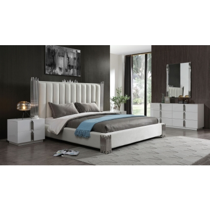 Modrest Token Modern White + Stainless Steel Bedroom Set Cream Bedroom Set 78306|78307|78308 VGVCBD815-SET-WHT
