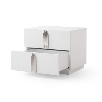 Modrest Token Modern White + Stainless Steel Bed + Nightstands White Bedroom Set 79261|79262|79290 VGVCBD815-WHT-BED-2NS-SET