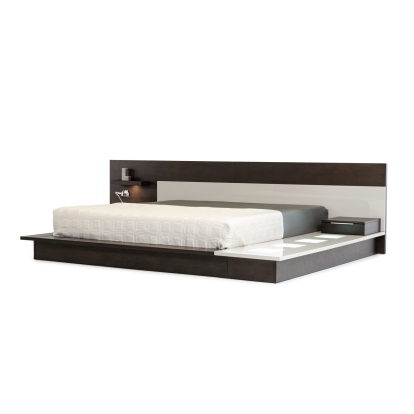 Modrest Torino Contemporary Brown Oak & Grey Platform Bed with Lights Brown Bed 72189|70959|74245 VGWCSB-B03-BRNGRY