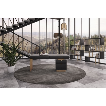 Modrest Trahan Modern Grey Elm & Gold Office Desk Grey Office Desk 79025 VGBBMQ2101-GRY-DESK