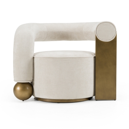 Divani Casa Tranquil Contemporary Beige Fabric + Antique Brass Accent Chair Beige Accent Chair 83089 VGFA-CE2005-BGE