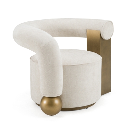 Divani Casa Tranquil Contemporary Beige Fabric + Antique Brass Accent Chair Beige Accent Chair 83089 VGFA-CE2005-BGE