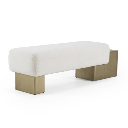 Modrest Triumph Contemporary Off-White Fabric + Antique Brass Bench Off-White Bench 83087 VGFA-CH2500