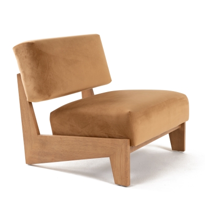 Modrest Tucker Mid-Century Modern Camel Velvet + Chestnut Accent Chair Camel Accent Chair 81528 VGRH-RHS-AZHT05-TAN