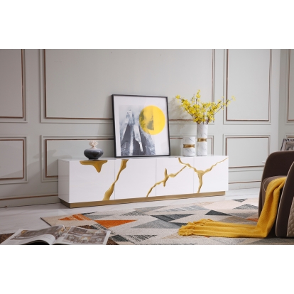 Modrest Aspen Modern White & Gold TV Stand White TV Stand 75642 VGVCTV1801-WHT
