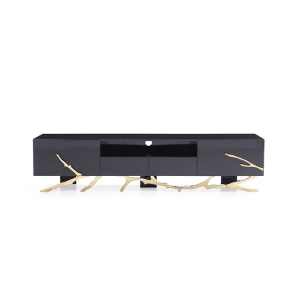 Modrest Legend Modern Black & Champagne Gold 87" TV Stand Black TV Stand 79455 VGVCT-V8111-BLK-L