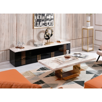 Modrest Kingsley Modern Marble & Rosegold TV Stand Black TV Stand 74845 VGVCTV8933