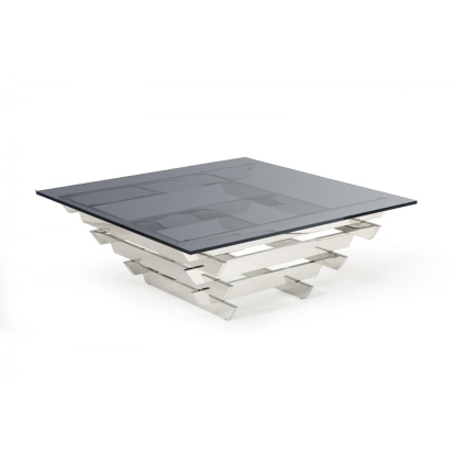 Modrest Upton Modern Square Smoked Glass Coffee Table Grey Coffee Table 72794 VGVCCT869-SMK-SIL-CT