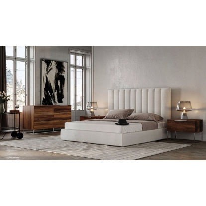 LA Furniture Queen Valhalla + Lorenzo Modern White Fabric + Light Oak 4-Piece Bedroom Set VGKK-VALHALLA-LORENZO-SET-Q Contemporary Style by Vig Furnitrue Number 86116 Catch Home Goods