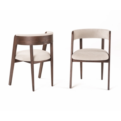 Modrest Vegas Modern Beige Velvet + Walnut Oak Dining Chair (Set of 2) Beige Dining Chair 81971Z VGME-VEGAS-DCHR
