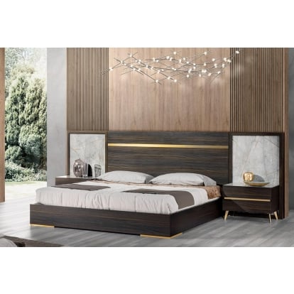 LA Furniture Velondra Queen Modern Eucalypto + Marble Bed with Two Nightstands VGACVELONDRA-BED-2NS-Q Contemporary Style by Vig Furnitrue Number 79409 Catch Home Goods