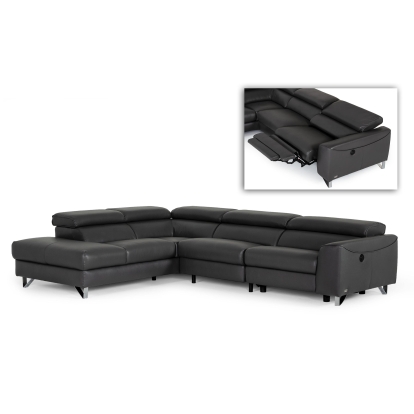 Divani Casa Versa Modern Grey Teco Leather LAF Chaise Sectional with Recliner Grey Sectional Sofa 76798 VGKNE9112-GREY1-SECT
