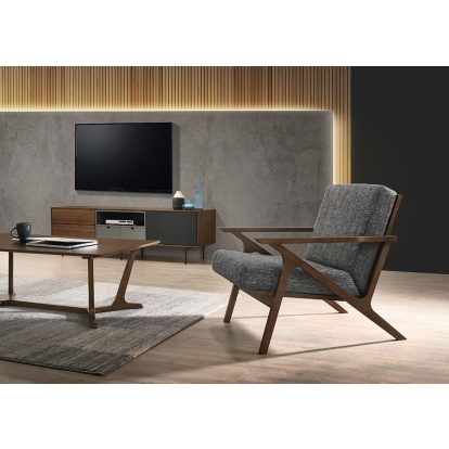 Modrest Candea Mid-Century Walnut and Grey Accent Chair Walnut Lounge Chair 76950 VGMAMI-997-CHR