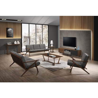 Modrest Candea Mid-Century Walnut and Grey Compact Loveseat Walnut Loveseat 76951 VGMAMI-997-LVST