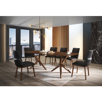 Modrest Utah Modern Walnut and Brown Eco-Leather Dining Chair- Set of 2 Brown Dining Chair 76938Z VGMAMI-973