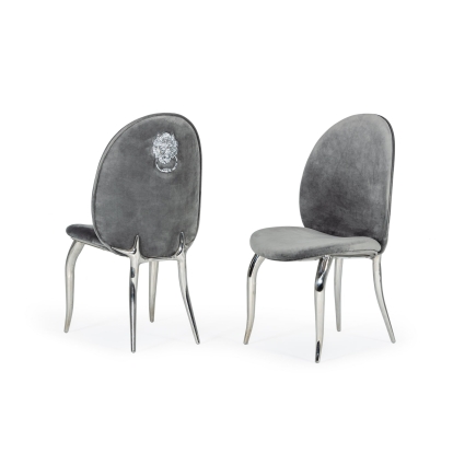 Modrest Vince Glam Grey Velvet Dining Chair Set of 2 Grey Dining Chair 77345Z VGZAY622-GRY