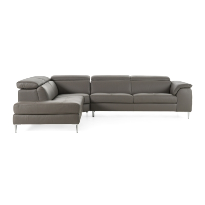Lamod Italia Viola Italian Contemporary Grey Leather Left Facing Sectional Sofa Grey Sectional Sofa 82881 VGDTVIOLA-KIM-FUME-LAF-SECT