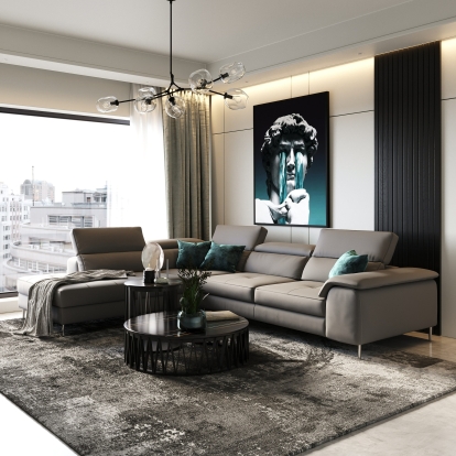 Lamod Italia Viola Italian Contemporary Grey Leather Left Facing Sectional Sofa Gray Sectional Sofa 78839|82638 VGCCVIOLA-KIM-BRN-LAF-SECT