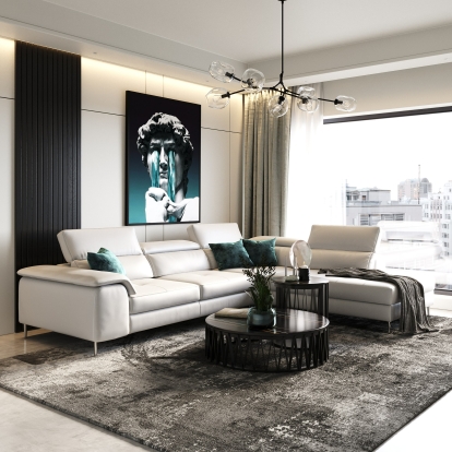 Lamod Italia Viola Italian Contemporary Grey Leather Right Facing Sectional Sofa Grey Sectional Sofa 78822|81700 VGCCVIOLA-KIM-GRY-RAF-SECT