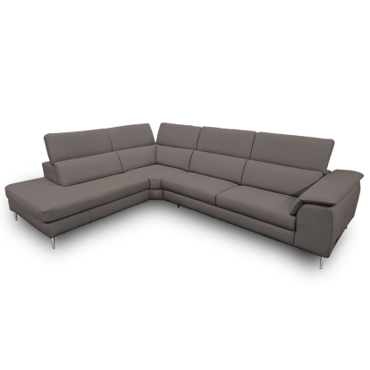 Lamod Italia Viola Italian Contemporary Grey Leather Left Facing Sectional Sofa Gray Sectional Sofa 78839|82638 VGCCVIOLA-KIM-BRN-LAF-SECT