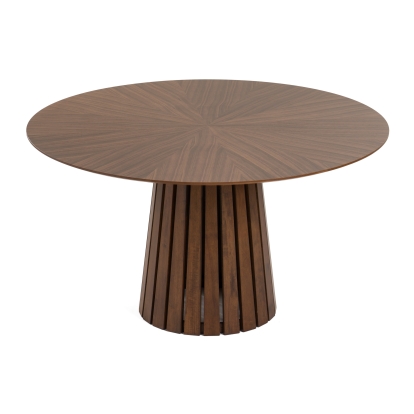 Modrest Weiss Mid-Century Modern Walnut Round Dining Table + 6 Chair Set Walnut Dining Set 81819 VGMAMIT-5346-MI-1181-SET