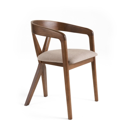 Modrest Weiss Mid-Century Modern Light Brown Fabric + Walnut Dining Chair Brown Dining Chair 81828 VGMAMI-1181-D12181-2