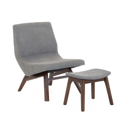 Modrest Whitney Modern Grey & Walnut Accent Chair & Ottoman Grey Lounge Chair 78261 VGMAMI-558-GRY