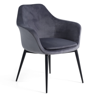 Modrest Wilson Modern Grey Velvet & Black Dining Chair Grey Dining Chair 78108 VGHR3404-GRY-DC