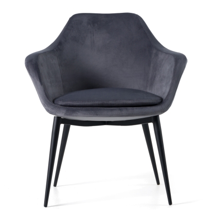 Modrest Wilson Modern Grey Velvet & Black Dining Chair Grey Dining Chair 78108 VGHR3404-GRY-DC