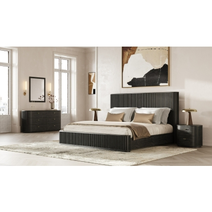 Modrest Fields Modern Black Acacia Bedroom Set Black Bedroom Set 82595|82596 VGWD-VGD2-SET-BLK