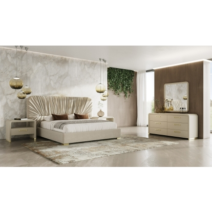 Modrest Florence Modern Beige Velvet + Leatherette Bedroom Set Beige Bedroom Set 83278|83279 VGVC-BD2410-SET