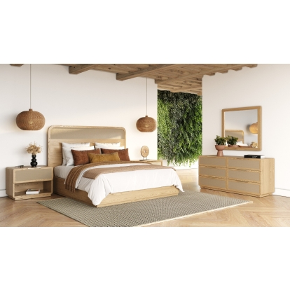 Modrest Gavin Modern Natural Ash + Rattan Bedroom Set Oak Bed 83335|83336 VGVC-BD2411-SET-NAT