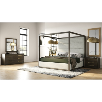 Modrest Manhattan Contemporary Canopy Brown Oak Bedroom Set Brown Bedroom Set 82805|82806 VGMA-BR-127-SET-CRY