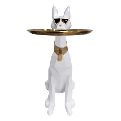Modrest Cool Dog With Plate Modern White + Gold Sculpture White Sculpture 81343 VGTH-62402
