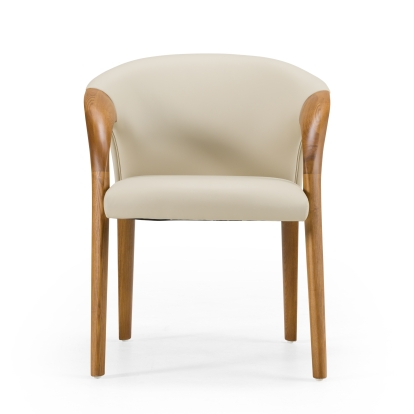 Modrest Wynetta Mid-Century Modern Grey Vegan Leather + Walnut Dining Chair Light Grey Dining Chair 82242 VGCSACH-19075-WAL