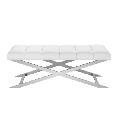 Modrest Xane Contemporary White & Brushed Stainless Steel Bench White Bench 77772 VGGAGA-8648BE-WHT-B