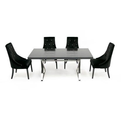 A&X Xavier Modern Black Crocodile + Stainless Steel Dining Table Black Dining Table 76626 VGUNAA815-180-BLKCROC