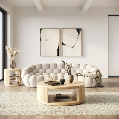 LA Furniture Yolonda Modern Curved Beige Fabric Sofa VGEV2126C-SOFA-C-01 Contemporary Style by Vig Furnitrue Number 81300 Catch Home Goods