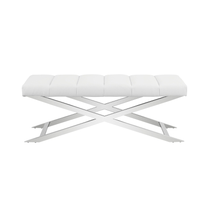 Modrest Xane Contemporary White Vegan Leather Bench White Bench 79513 VGGAGA-8648BE-WHT-BENCH